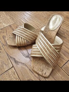 J McLaughlin Raquel Metallic Gold Slide Sandals
